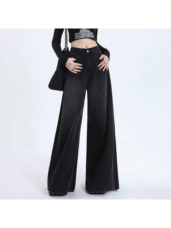 Women's New Wash Jeans With High Waists And Wide Legs Mod Mom Womens Pants with Pockets Denim Boot Cut Woman Jean Pants Super Straight Jean Pants for Women High Waist Denim Jag Cords Size 20 Pants for