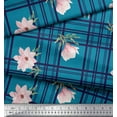thumbnail image 2 of Soimoi Blue Silk Fabric Check & Magnolia Floral Print Sewing Fabric Yard 42 Inch Wide, 2 of 5