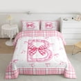 thumbnail image 2 of Feelyou Girly Monogrammed B Queen Comforter Set, Cartoon Pink Bownknot Ribbon Bedding Sets, Princess Buffalo Plaid Reversible Bedding Comforter Set, Super Cozy Room Decor, 3 Pieces, 2 of 8