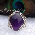 thumbnail image 3 of Genuine Amethyst Ring | 925 Sterling Silver Oval Cabochon Gemstone | Handmade Boho Chic Statement Ring, 3 of 8