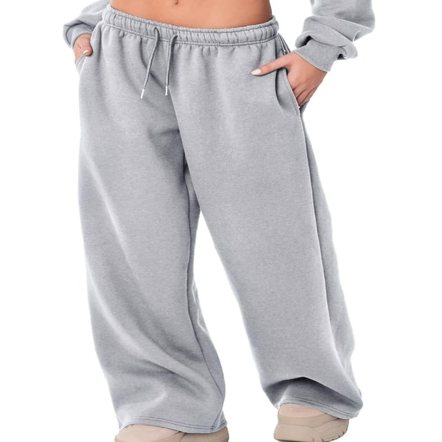Women‘s Casual Joggers Sweatpants Solid Color Wide Leg Trousers