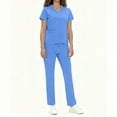 thumbnail image 4 of HOMBOM Womens Short Sleeve Scrubs Medical Set V Neck Scrub Top and Pant Blue Nursing Uniforms for Women Modern, 4 of 7