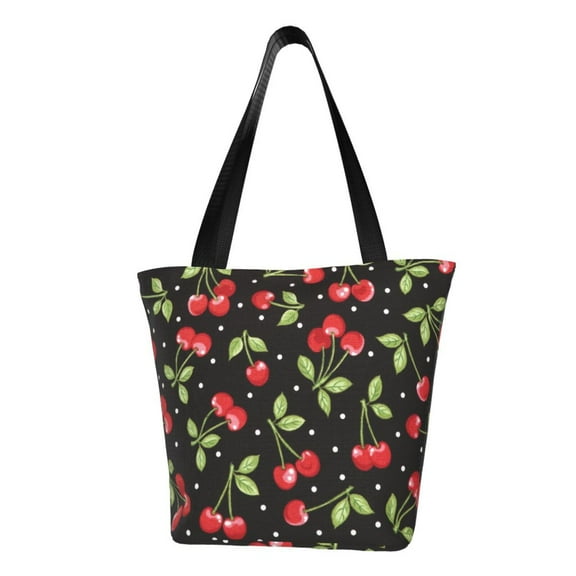 Defioc Sweet Red Cherry Print Tote Bag for Women,Shoulder Bag with Zipper Casual Tote's Handbag Big Capacity Shoulder Bag with Inner Pocket Fit for Shopping,Office,Travel