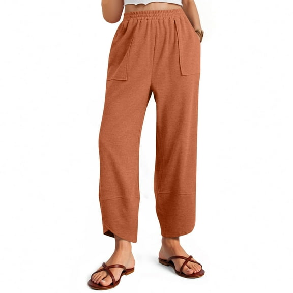 ZHYou Womens Pants,Comfy Elastic Waist,Loose Fit,Wide Leg Trousers with Pockets Casual Harem Style,Coffee,Size L