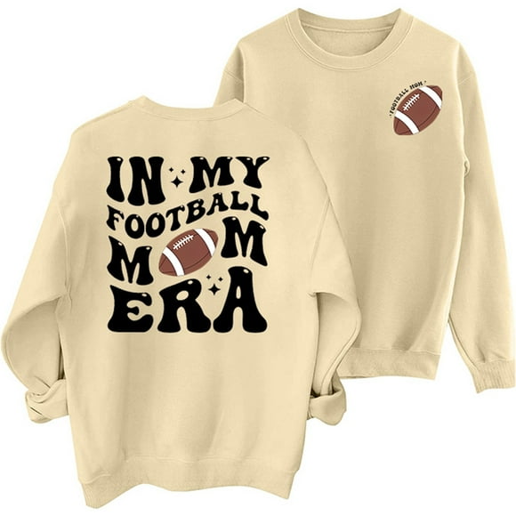 Aocisk Women Fashion Casual Baseball Print Crew Neck Long Sleeve Pullover Hoodie Comfortable Top Beige L