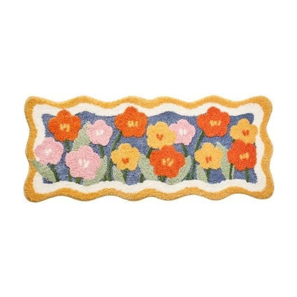 Bohemian Floral Washable Shaggy Runner Rug for Bathroom Kitchen Entryway Indoor Use Extra Long 2x5 Feet Non- Soft
