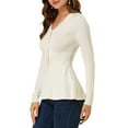thumbnail image 5 of MODA NOVA Juniors V Neck Long Sleeve Ribbed Pullover Knitted Peplum Sweater White L, 5 of 7