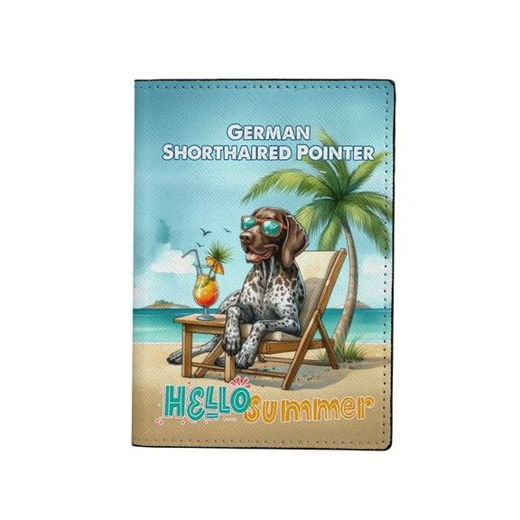 German Shorthaired Pointer Hello Summer Beach Theme with Sunglasses and Tropical Cocktail Travel Passport Wallet GSP Lover Dog Gift PU Leather Passport Holder Cover - 00009