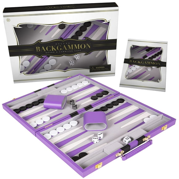Set de backgammon Crazy Games Classic con funda de piel, color morado