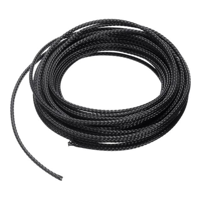 Manga de cable trenzado expandible de 25 pies - 1/8 pulg, gestión de cables de PET, tubo de envoltura de alambre, negro