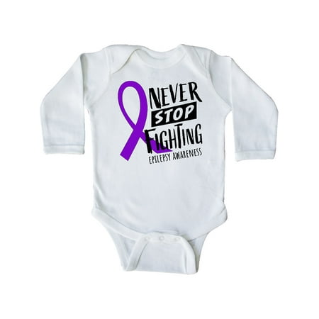 

Inktastic Never Stop Fighting Epilepsy Awareness Purple Ribbon Gift Baby Boy or Baby Girl Long Sleeve Bodysuit