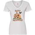 thumbnail image 3 of Inktastic Happy Halloween Kittens in a Pumpkin Women's V-Neck T-Shirt, 3 of 5