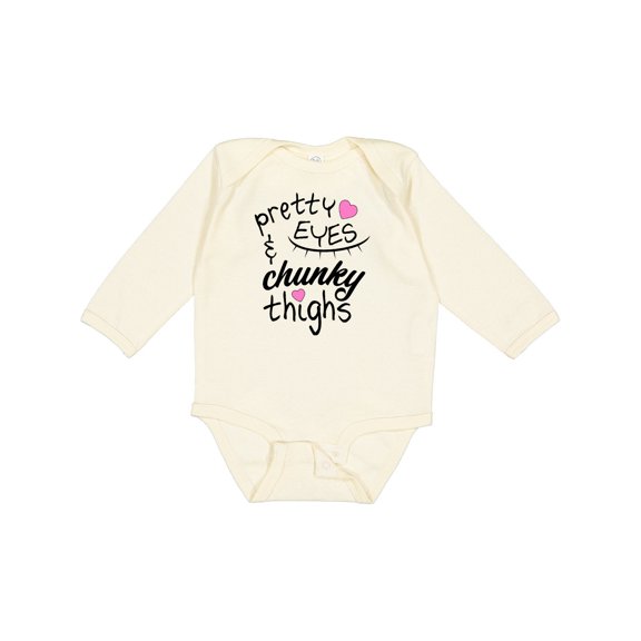 Inktastic Pretty Eyes and Chunky Thighs Pink Hearts Boys or Girls Long Sleeve Baby Bodysuit