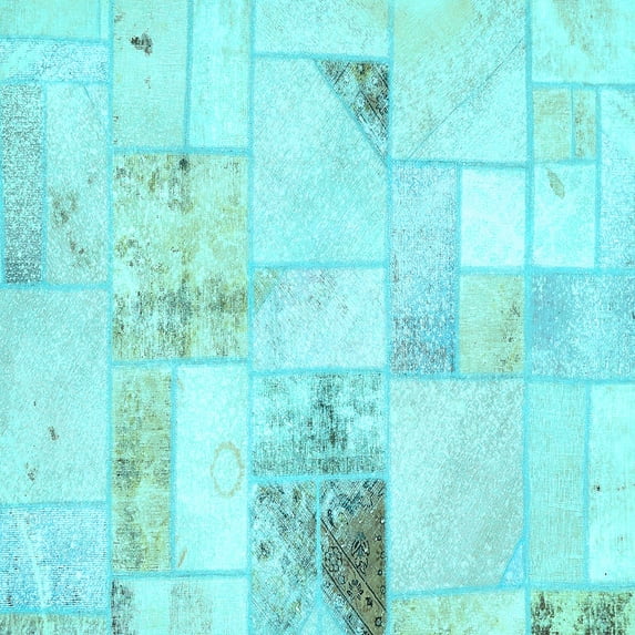 Ahgly Company Indoor Square Patchwork Light Blue Transitional Area Rugs, 6' Square