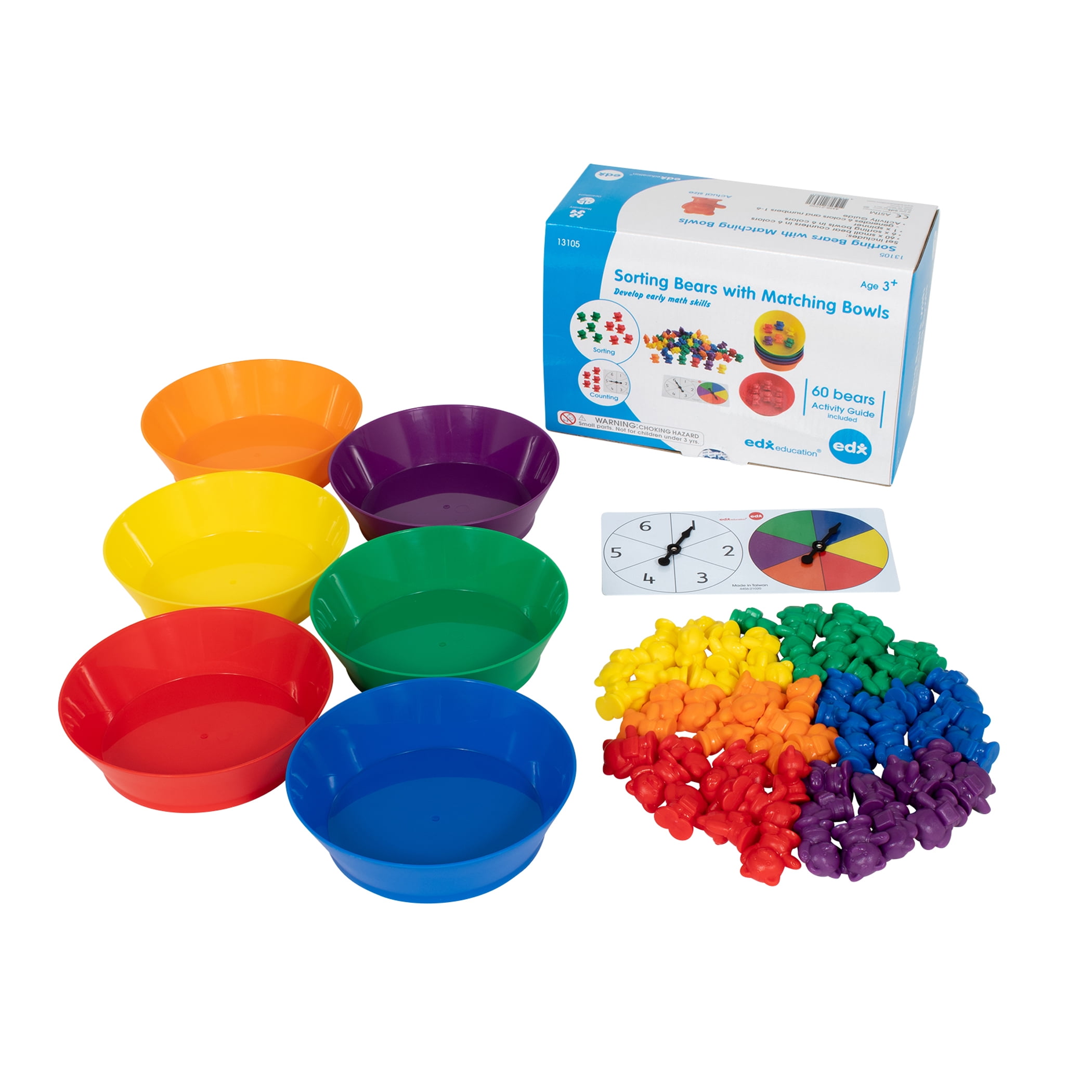 : edxeducation Counting Bears with Matching Bowls - Early Math  Manipulatives - 68pc Set - 60 Bear Counters, 6 Bowls & 2 Game Spinners -  Home Learning : Toys & Games