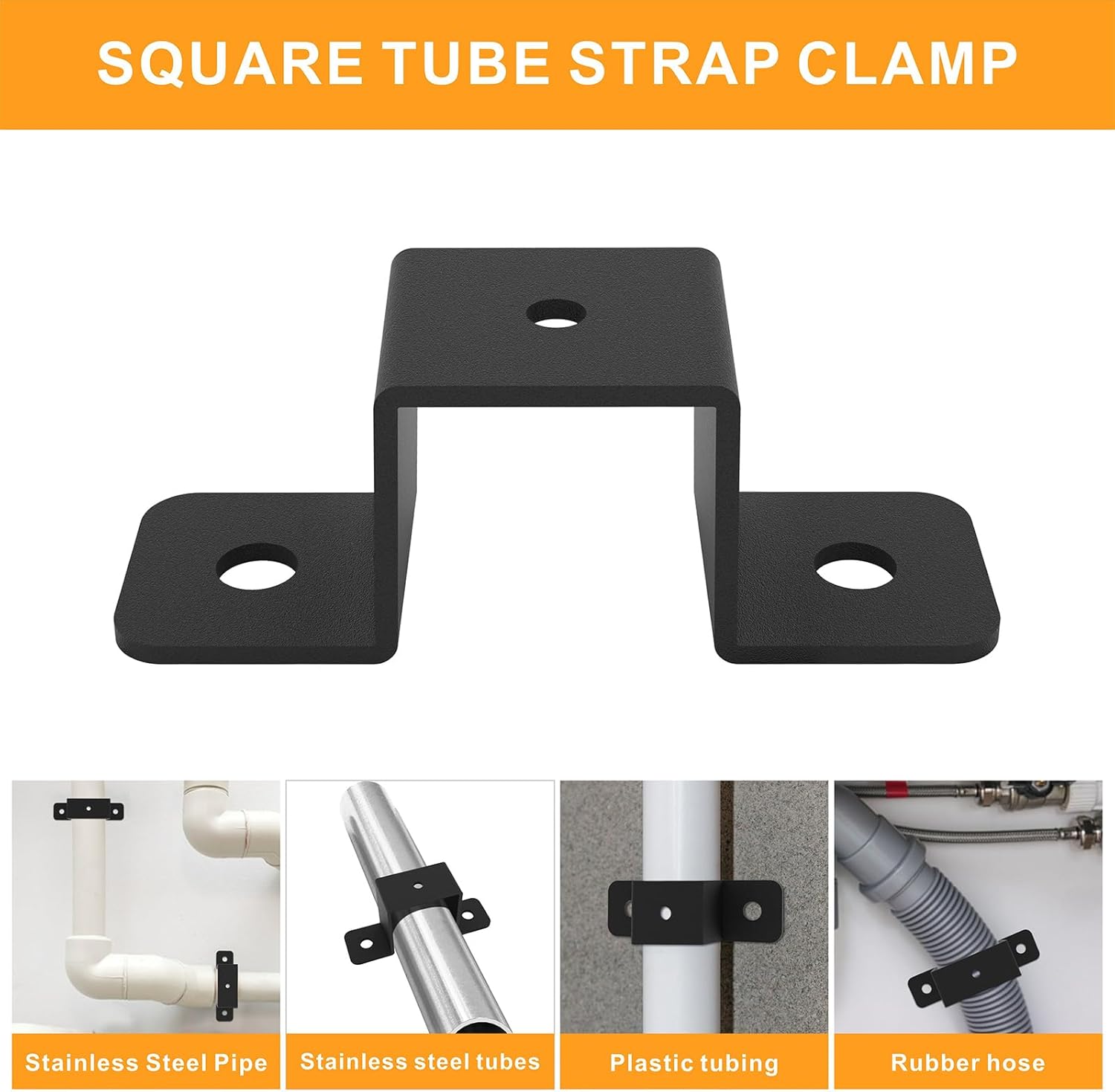 4Pcs Square Pipe Clamp, Black Strap Post Ties Brackets, U Shaped Connector Bracket, Wood Deck Fence Post Tie for Water Pipes, Balcony Railing, Stairs Railing