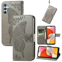 Feishell Wallet Case for Samsung Galaxy A54 5G 6.4 inch,Butterfly & Flower Embossed PU Leather TPU Inner Shell Magnetic Flip Stand Card Slots Shockproof Protective Phone Cover,Gray