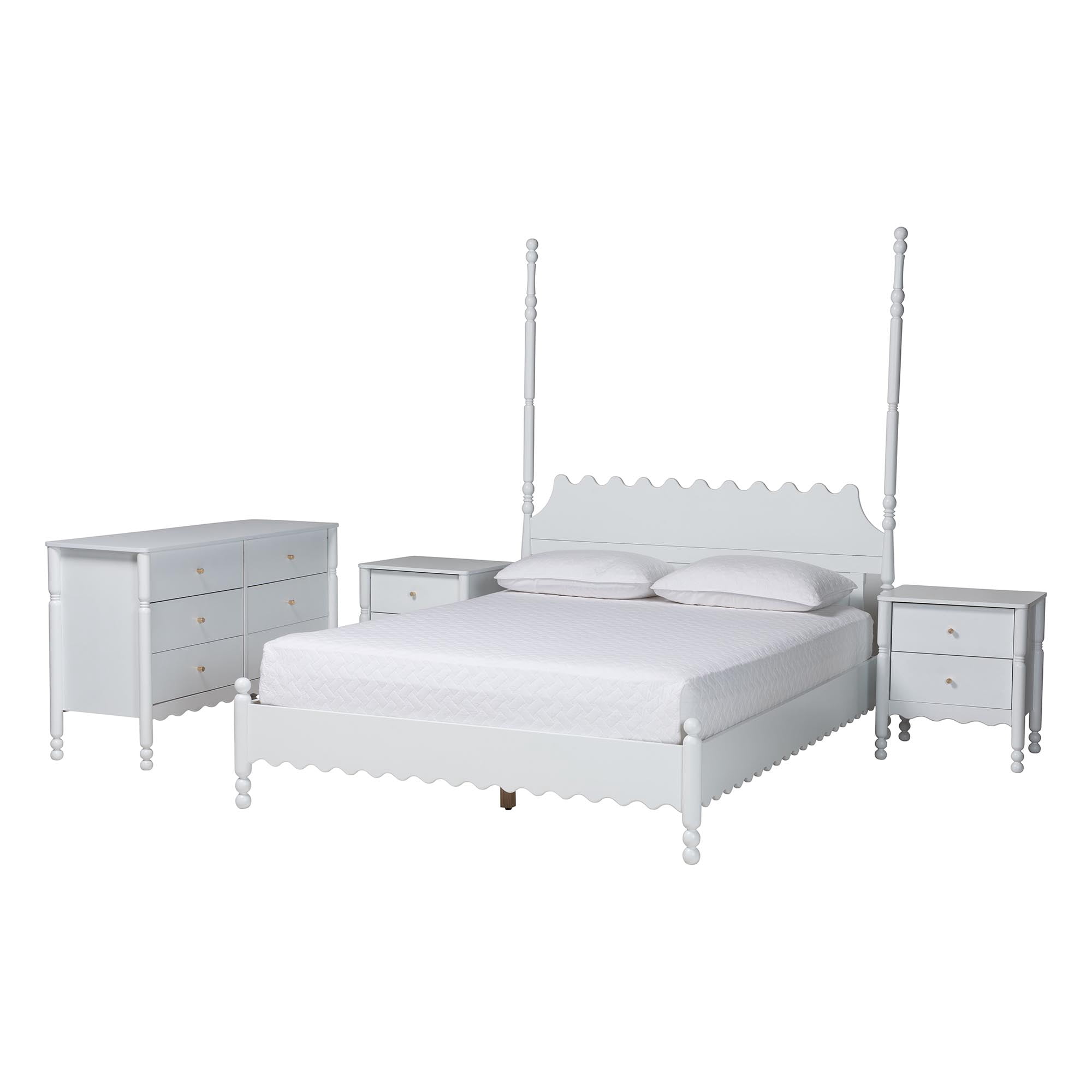 Baxton Studio Hoffman Modern Farmhouse Bedroom Set, Queen, 4-Piece, White
