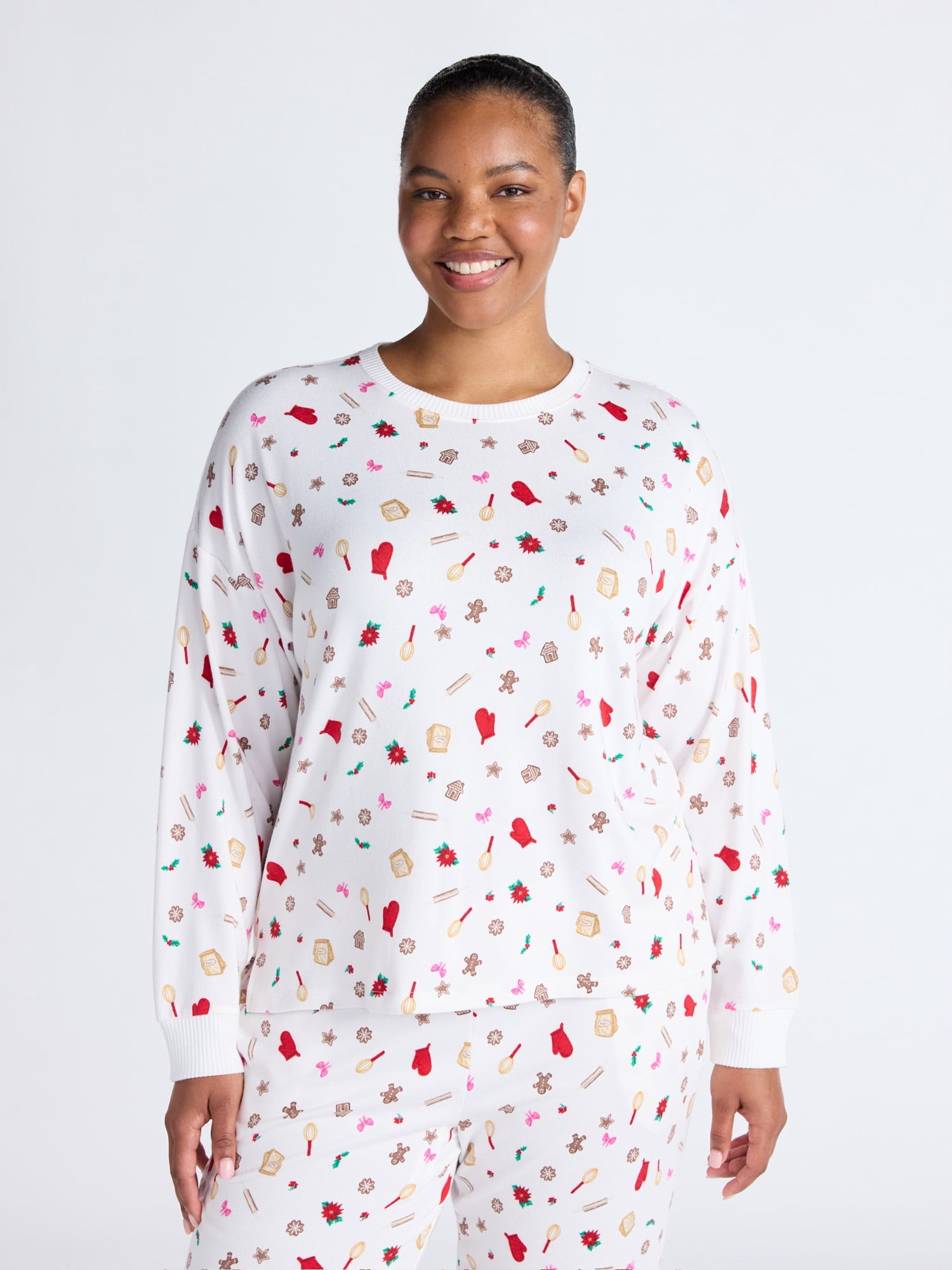 Joyspun Women's Cozy Lounge Collection Hacci Knit Sleep Top with Long Sleeves, Sizes XS-3X