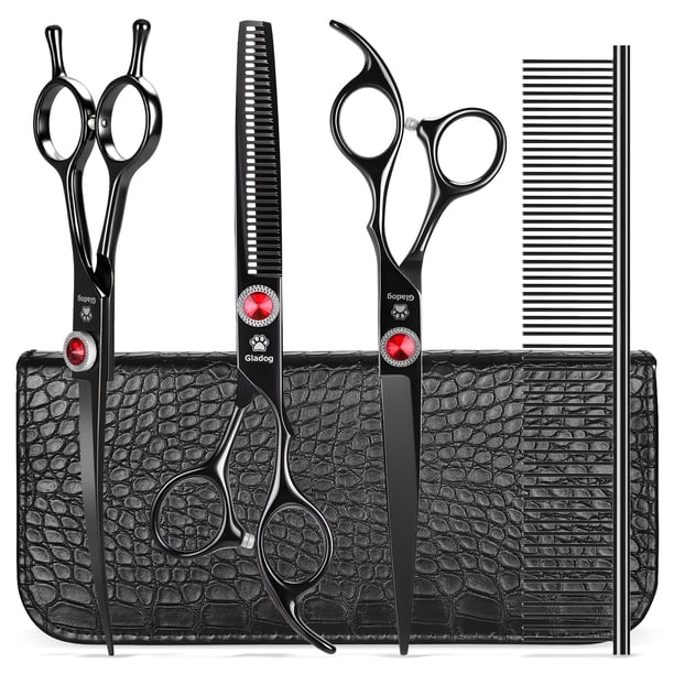 Kit de Tijeras para Grooming de Perros GLADOG 7" Titanio 5 en 1 Negro