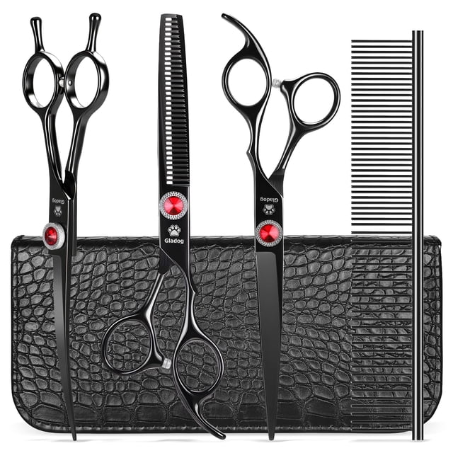 Kit de Tijeras para Grooming de Perros GLADOG 7" Titanio 5 en 1 Negro