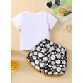 thumbnail image 3 of hirigin Newborn Baby Girl Summer Clothes Letter Print Short Sleeve T-Shirt Tops+Daisy/Rainbow/Leopard Shorts 2pcs Outfit (Purple Leopard,9-12M), 3 of 9