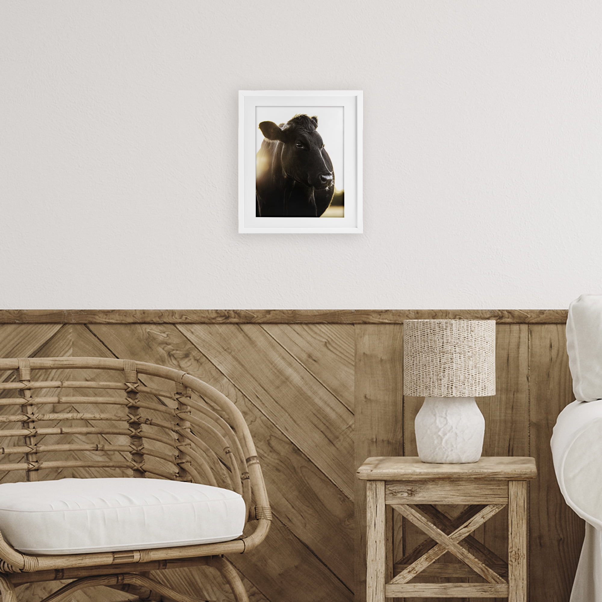 Stupell Industries Bessie The Cow Portrait White Framed Print Under Glass, design by Leah Straatsma