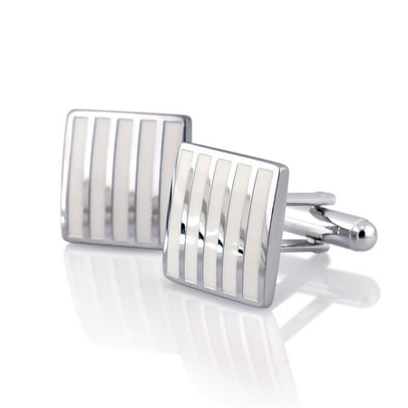 Zodaca Silver Cufflinks with White Stripes