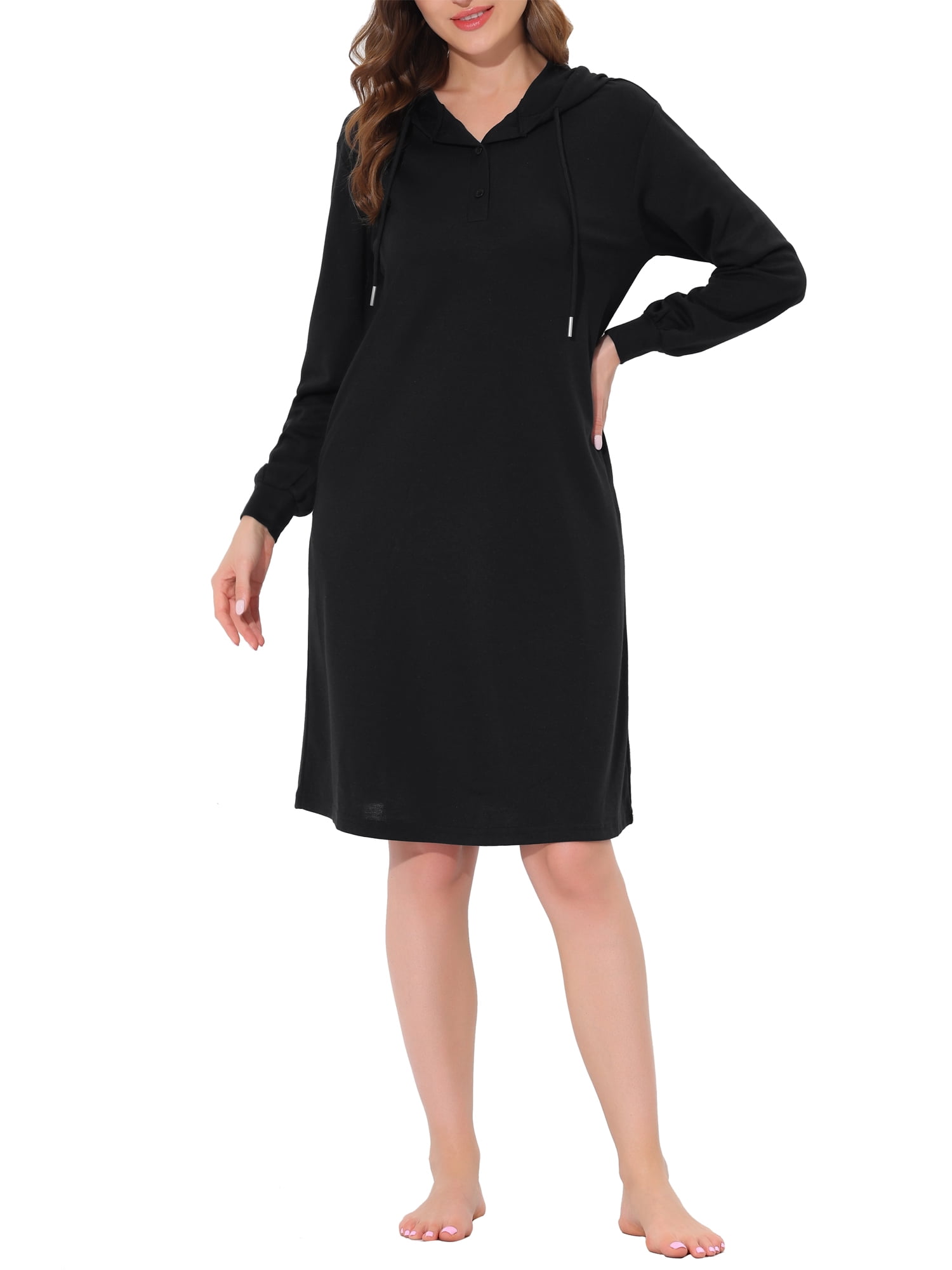 cheibear Women's Pajamas Hoodies Pockets Dress Nightshirt Lounge