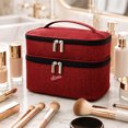 thumbnail image 3 of Double Layer Travel Makeup Bag, Oxford Fabric Cosmetic Organizer with Handle, Portable Large Capacity Toiletry Bag for Women, 3 of 5