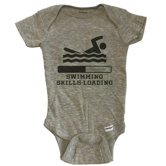 Swimming Skills Loading Funny Swimmer Humor Baby Bodysuit - Grey