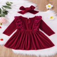 thumbnail image 3 of Bébé bébé Filles Noël Velours Robe Tenue Volant Princesse Partie Tutu Bowknot Robe Vin Rouge 3-6 Mois, 3 of 7