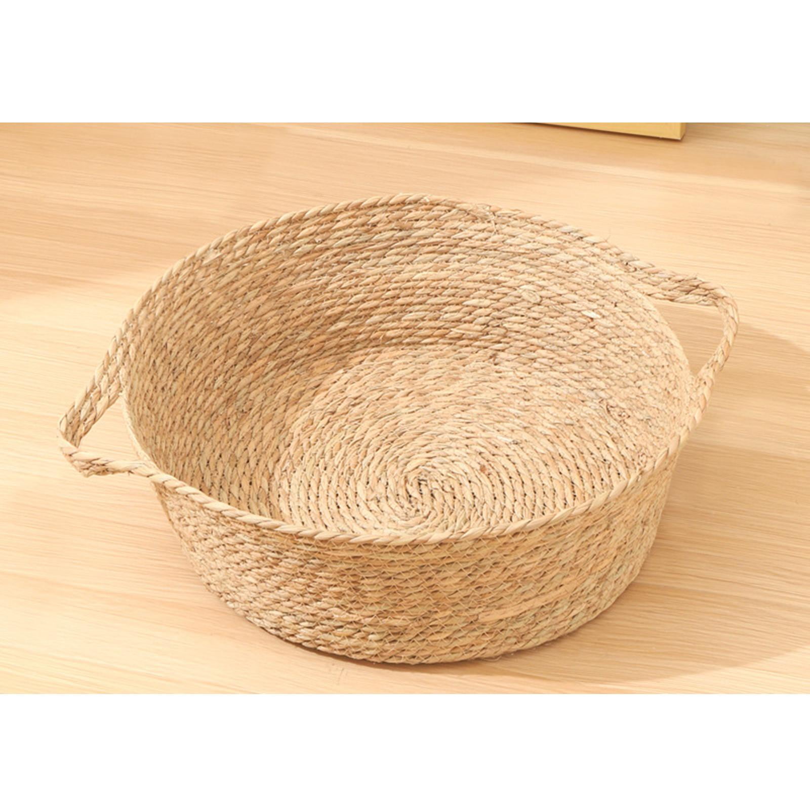 Cat Scratcher Bed Handmade Straw Cat Bed Basket for Indoor Cats Breathable Pet House Nest Scratch-Resistant for Furniture Protection Beige 45cmx15cm
