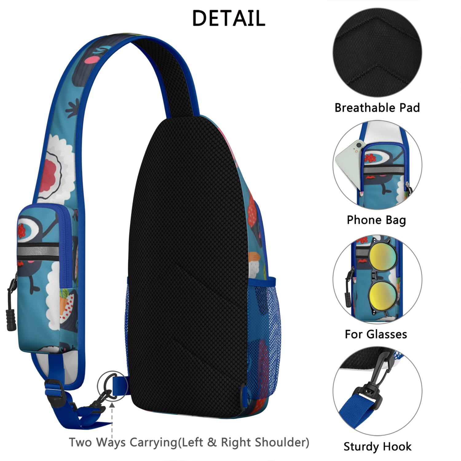 Crossbody Sling Bag Sushi Hiking Sling Backpack Casual Bag for Men Women