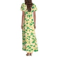 thumbnail image 4 of TQWQT Women's Plus Size Floral Dresses Casual Long Summer Dress Short Sleeve V-neck Wedding Guestes Boho Cute Tiered Dresses Green M, 4 of 5