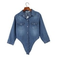 thumbnail image 3 of Blouses Button-Down Shirts for Women Casual 3/4 Sleeve Crop Jean Knot Tie Denim Shirt Jacket Tops, 3 of 5