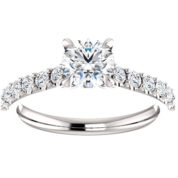 Pompeii 1 Ct Round Diamond Engagement Ring 14k White Gold Prong Set Single Row (H,I1-I2)