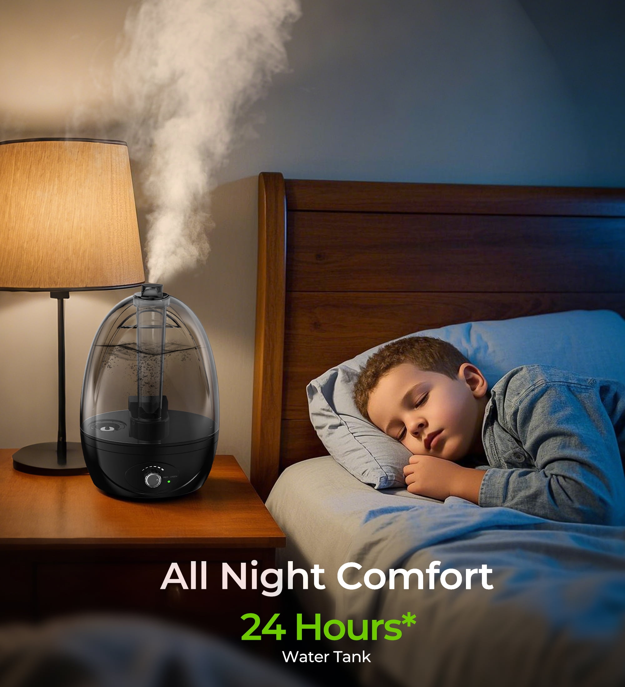 FUMMUX Cool Mist Humidifiers for Bedroom 3 L Water Tank Quiet Ultrasonic Air Vaporizer,Adjustable Mist Level,Easy to Clean, Black