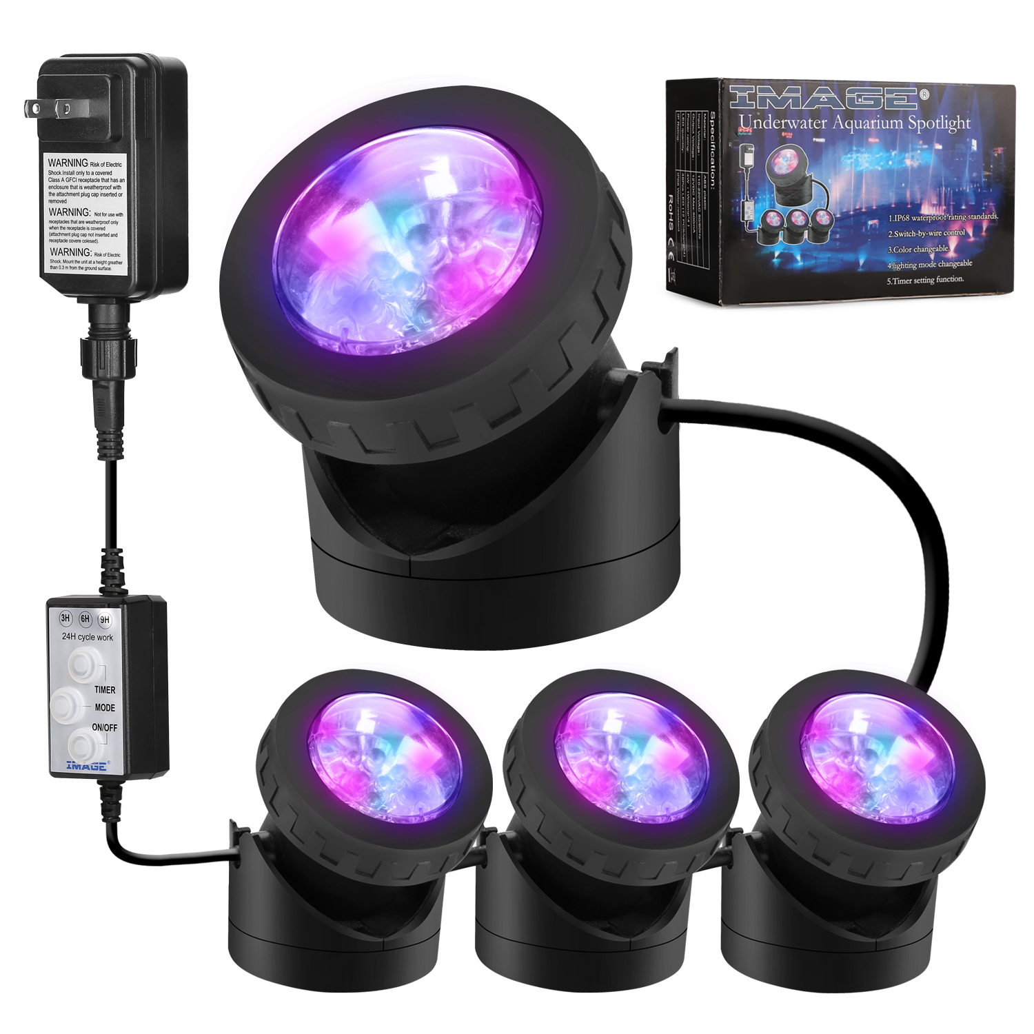 Image® 4 Pack 48LED Underwater Spotlight RGB Pond Lights Submersible Pool Fountain Aquarium Lamp