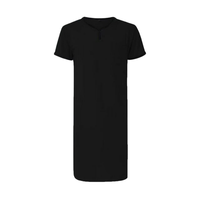 QualitChoice Robe de Nuit Légère en Polyester Manches Courtes Pyjamas Col en V pour Hommes Noir S