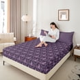 thumbnail image 4 of Feelyou Purple Bohemian Damask Bed Sheets, Tribal Gothic Cat King Sheets, 4pcs, 4 of 7