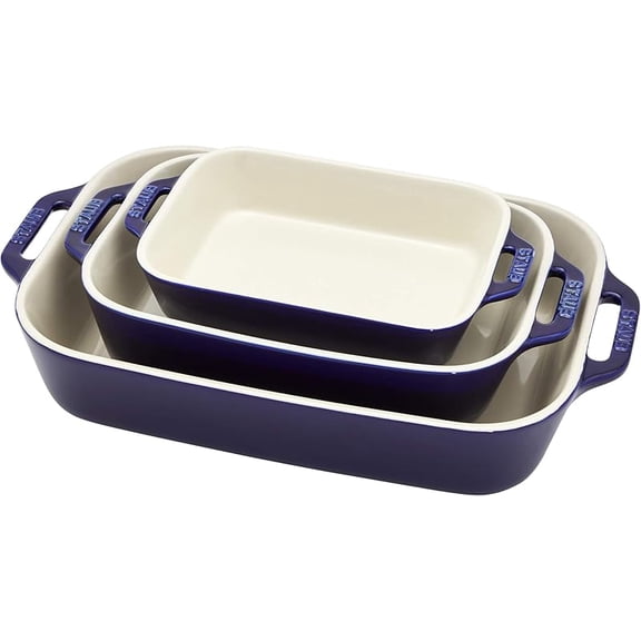 Ceramic 3-pc Rectangular Baking Dish Set, Dark Blue