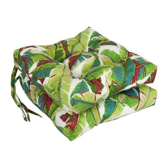 Blazing Needles 916X16SQ-T-2CH-REO-53 16 in. Spun Polyester Patterned Outdoor Square Tufted Chair Cushions, Balmoral Garden - Set of 2