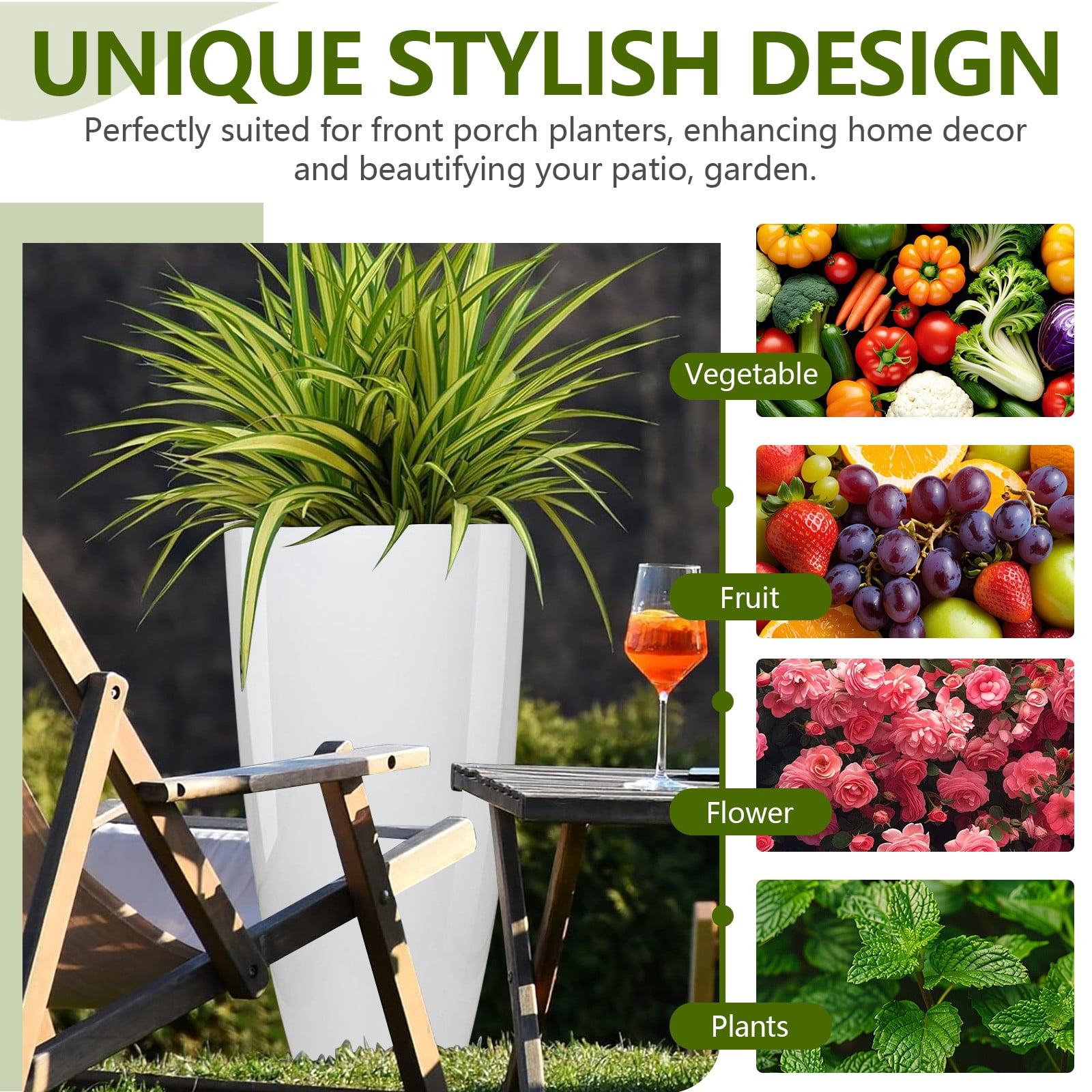 21” Tall Planters for Outdoor Indoor Plants Set of 2 Sturdy Plant Pots, White