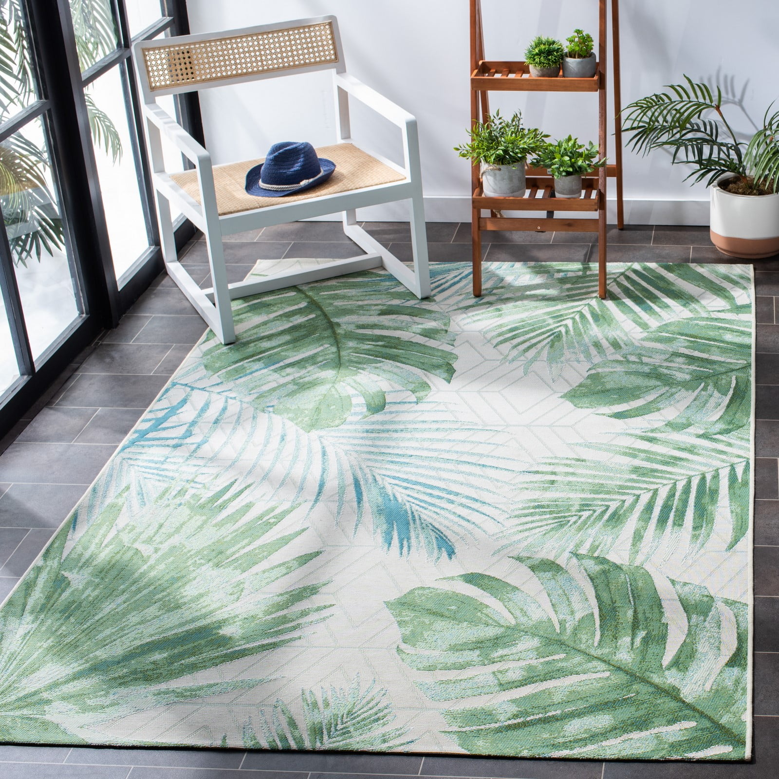 Tropical Palm Leaves Runner Rug Outdoor Patio Deck Porch Printed Rug 