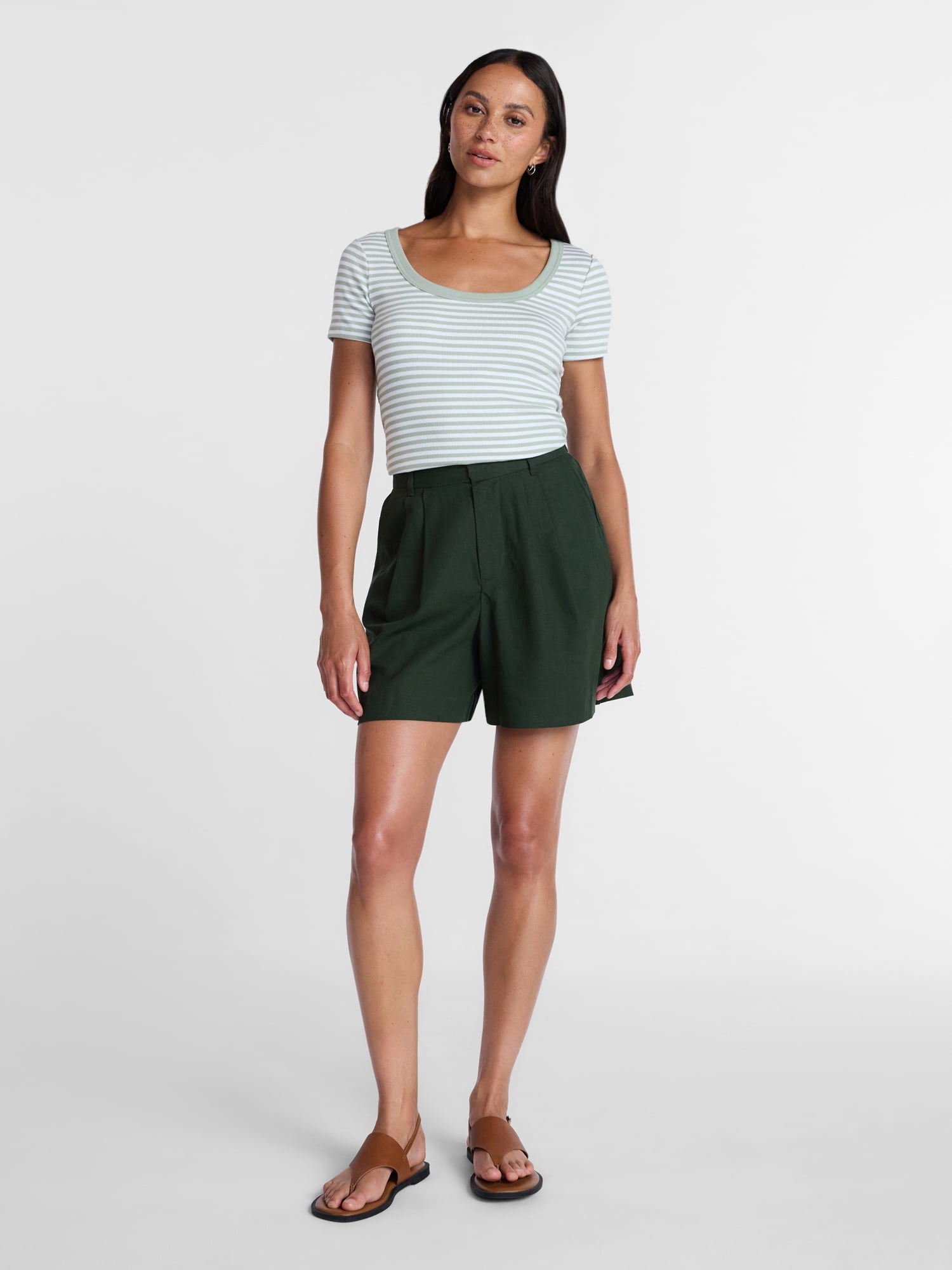 Time and Tru Women's Linen Blend Shorts, 5" Inseam, Sizes XS-XXXL
