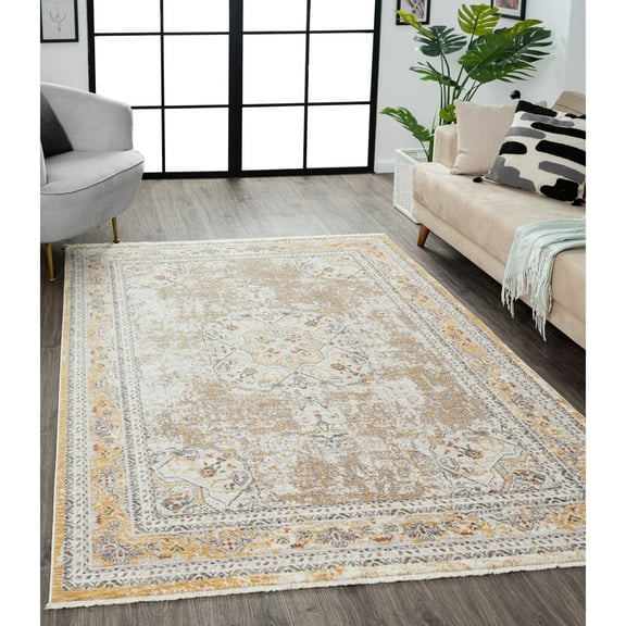 Allstar Rugs  Persian Themed Polyester Area Rug 5' 0" x 7' 7" - Gold