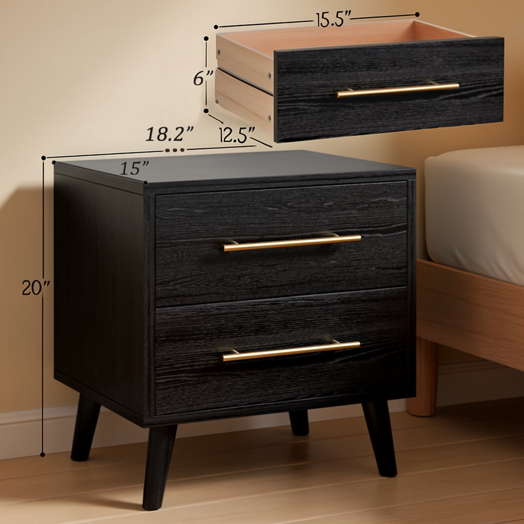 Queen Upholstered Platform Bed Frame with Headboard and 4 Wood Dressers (2,5,6 Drawer) - Modern Bedroom Furniture Set with Sturdy Slats, Noise Free - Gray & Black