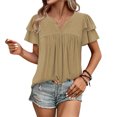 thumbnail image 4 of Camisetas Casuales de Manga Corta de las Mujeres con Cuello en V, Cuello Redondo, Color Sólido Blusa Ligera de Poliéster, 4 of 7