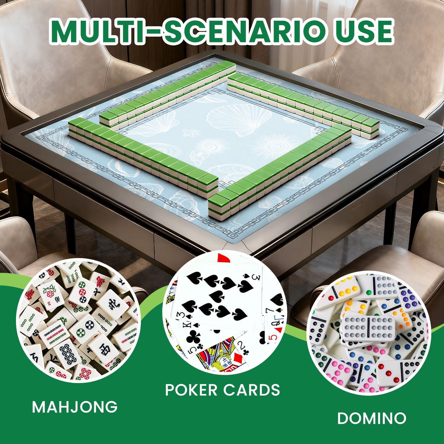 Mahjong Mat 31.5" x 31.5" Seamless Light Blue Seashell Starfish Non-Slip Noise Reduction American Mahjong Tiles Table Cover for Dominoes Poker Card Board Games Gift